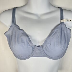 NWT Aerie Smoothez Mesh Unlined Balconette Bra Light Blue Grey Size 36C Lingerie